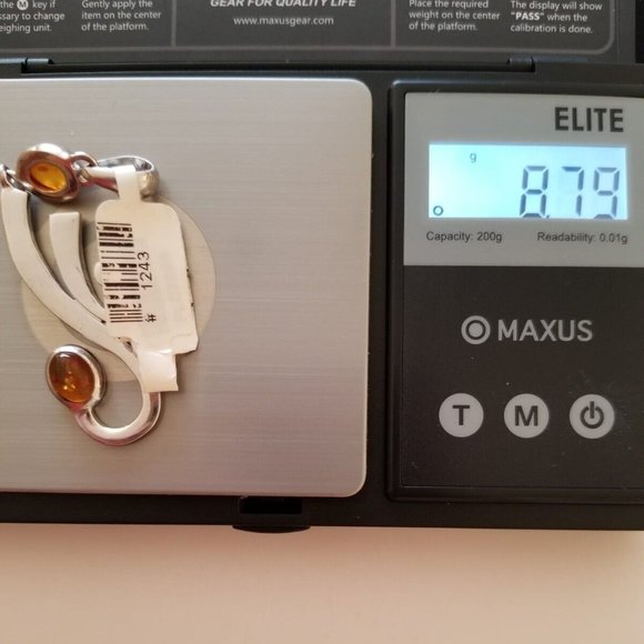 Unique High Shine Non Tarnish 925 Sterling Silver Amber Pendant Made in Italy - Picture 7 of 7